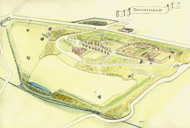 An image of the house, garden and grounds, painted by Harriet Radcliffe.